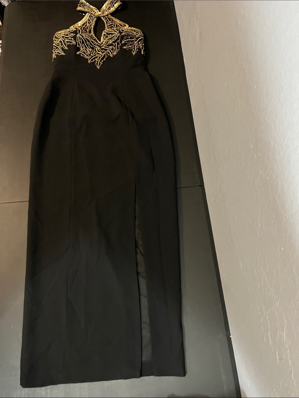 Black Dress with Gold Embellishment - Elegant Evening Dress